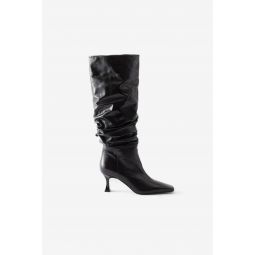 Slouchy Knee High Boot - Leather Crinkle Shiny Black