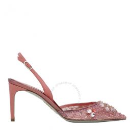 Ladies Hina Pink Lace Crystal Slingback Pumps, Brand Size 35 ( US Size 5 )