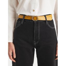 Schule Leather Belt with Retro Buckle - Mustard