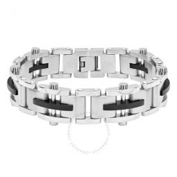 Stainless Steel Black & White Dash Men's Link Bracelet
