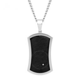 Diamond Accent Stainless Steel with Black & White Finish Dog Tag Pendant