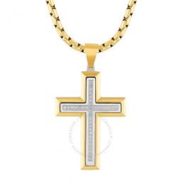 1/5CTW Diamond Stainless Steel with Yellow Finish Cross Pendant