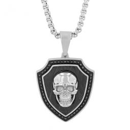 1/2CTW Black Diamond Stainless Steel with Black & White Finish Skull Pendant