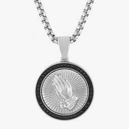 1/4CTW Black Diamond Stainless Steel with Black Finish Medallion Pendant