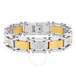 1/4CTW Diamond Stainless Steel with Yellow Finish Mens Cross Link Bracelet