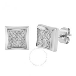 1/4CTW Diamond Stainless Steel Mens Square Stud Earrings