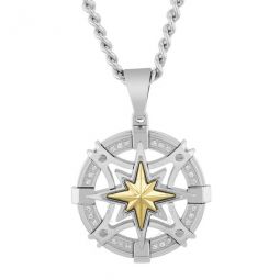 1/8CTW Diamond Stainless Steel with Yellow Finish Compass Pendant