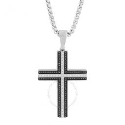 3/4CTW Diamond Stainless Steel with Black &White Cross Pendant