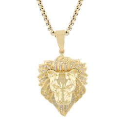 1/3CTW Diamond Stainless Steel with Yellow Finish Lion Pendant