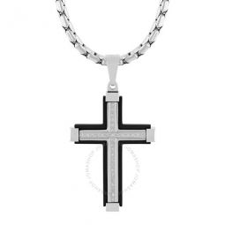 1/6CTW Diamond Stainless Steel with Black & White Finish Cross Pendant