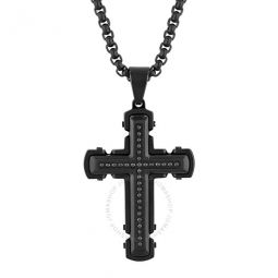 1/4CTW Diamond Stainless Steel with Black Finish Cross Pendant