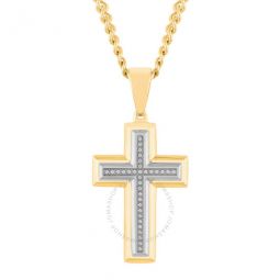 1/10CTW Diamond Stainless Steel with Yellow Finish Cross Pendant