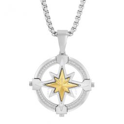 1/4CTW Diamond Stainless Steel with Yellow Finish Compass Pendant