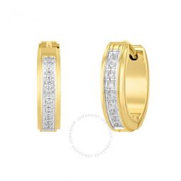 1/6CTW Diamond Stainless Steel with Yellow Finish Huggie Earrings