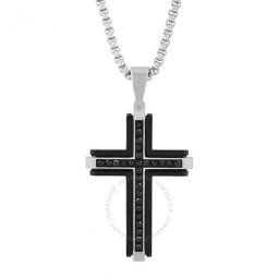 1CT Black Diamond Stainless Steel with Black & White Finish Cross Pendant