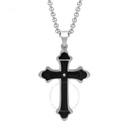 Diamond Accent Stainless Steel with Black & White Finish Stacked Cross Pendant