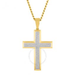 1/2CTW Diamond Stainless Steel with Yellow Finish Cross Pendant