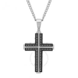 1/3CTW Diamond Stainless Steel with Black & White Finish Cross Pendant