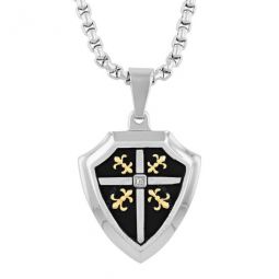 Diamond Accent Stainless Steel with Black Finish Shield Pendant