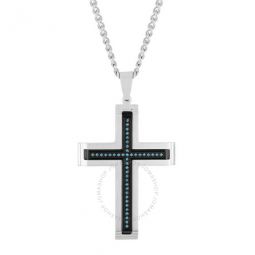 1/5CTW Blue Diamond Stainless Steel Cross Pendant