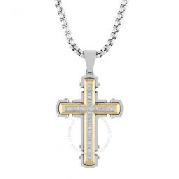 1/4CTW Diamond Stainless Steel with White & Yellow Finish Cross Pendant