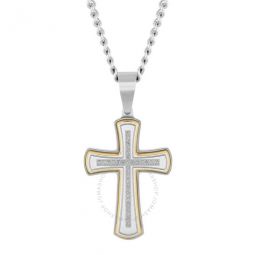 1/6CTW Diamond Stainless Steel with Yellow Finish Cross Pendant