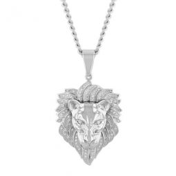 1/3CTW Diamond Stainless Steel Lion Pendant