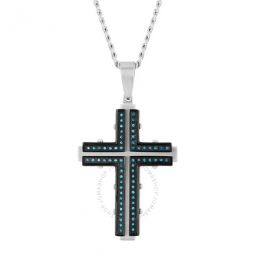 1/3CTW Blue Diamond Stainless Steel with Black & White Finish Cross Pendant