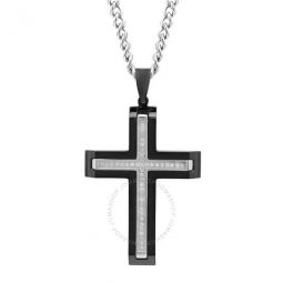 1/5CTW Diamond Stainless Steel Black & White Cross Pendant