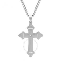 Diamond Accent Stainless Steel Stacked Cross Pendant