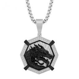 1/4CTW Diamond Stainless Steel with Black Finish Dragon Pendant