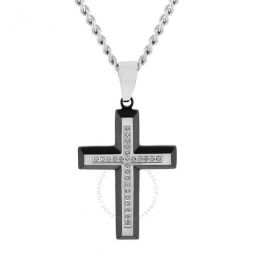 1/8CTW Diamond Stainless Steel with Black & White Finish Cross Pendant
