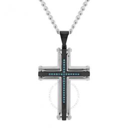 1/6CTW Blue Diamond Stainless Steel with Black & White Finish Cross Pendant