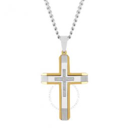 1/10CTW Diamond Stainless Steel with Yellow Finish Cross Pendant