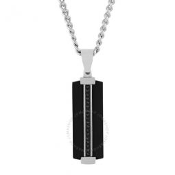 1/10CTW Diamond Stainless Steel with Black & White Finish Dog Tag Pendant