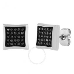 1/4CTW Black Diamond Stainless Steel Square Stud Earrings