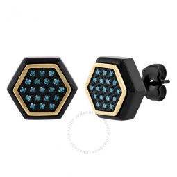 1 /5CTW Blue Diamond Stainless Steel with Black & Yellow Finish Hexagon Stud Earrings
