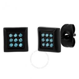1/10CTW Blue Diamond Stainless Steel with Black Finish Stud Earrings