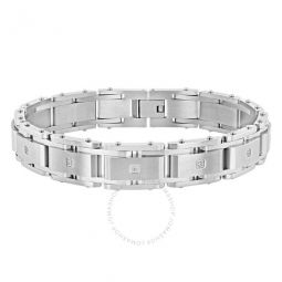 1/10CTW Diamond Stainless Steel Mens Rail Road Link Bracelet