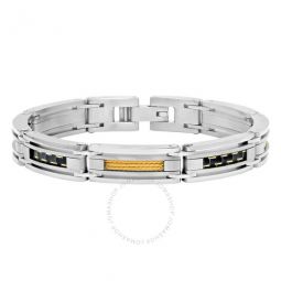 Stainless Steel with Yellow Finish Carbon Fiber & Cable Men's Bracelet
