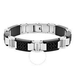 1/6CTW Diamond Stainless Steel with Yellow Finish Woven Inlay Mens Link Bracelet