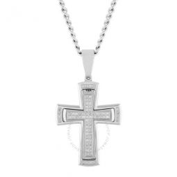 3/8ctw Diamond Stainless Steel Stacked Cross Pendant