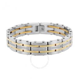 1/2CTW Diamond Stainless Steel With Yellow Finish Mens Link Bracelet