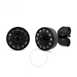 1/2CTW Black Diamond Stainless Steel With Black Finish Mens Round Earrings