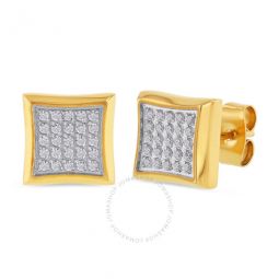 1/4CTW Diamond Stainless Steel With Yellow Finish Mens Square Stud Earrings