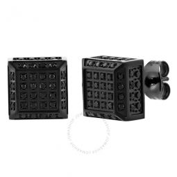 1/2CTW Black Diamond Stainless Steel with Black Finish Mens Cube Earrings