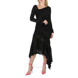 Ladies Black Asymmetric Midi Cocktail Dress, Brand Size 38 (US Size 4)