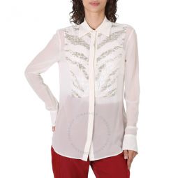 Ladies White Cocco Zebra Silk Georgette Shirt, Brand Size 40 (US Size 6)