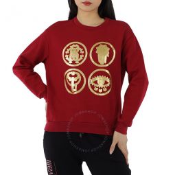 Ladies Carmine Lucky Symbol Print Cotton Sweatshirt, Brand Size 44 (US Size 10)