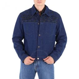 Mens Dark Blue Cotton Denim Jacket, Brand Size 46 (US Size 36)
